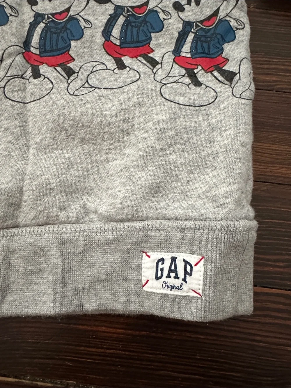 GAP Heather Gray Mickey Mouse Repeat Graphic Sweatshirt with Navy & Red Accents